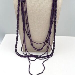 Vtg Purple Multi Strand Seed Bead Necklace Faceted Glass Accents Boho Statement